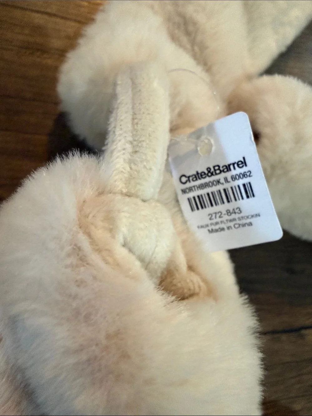 Crate&Barrel Faux Fur Plush Boot Christmas Ornaments. Set of 4.